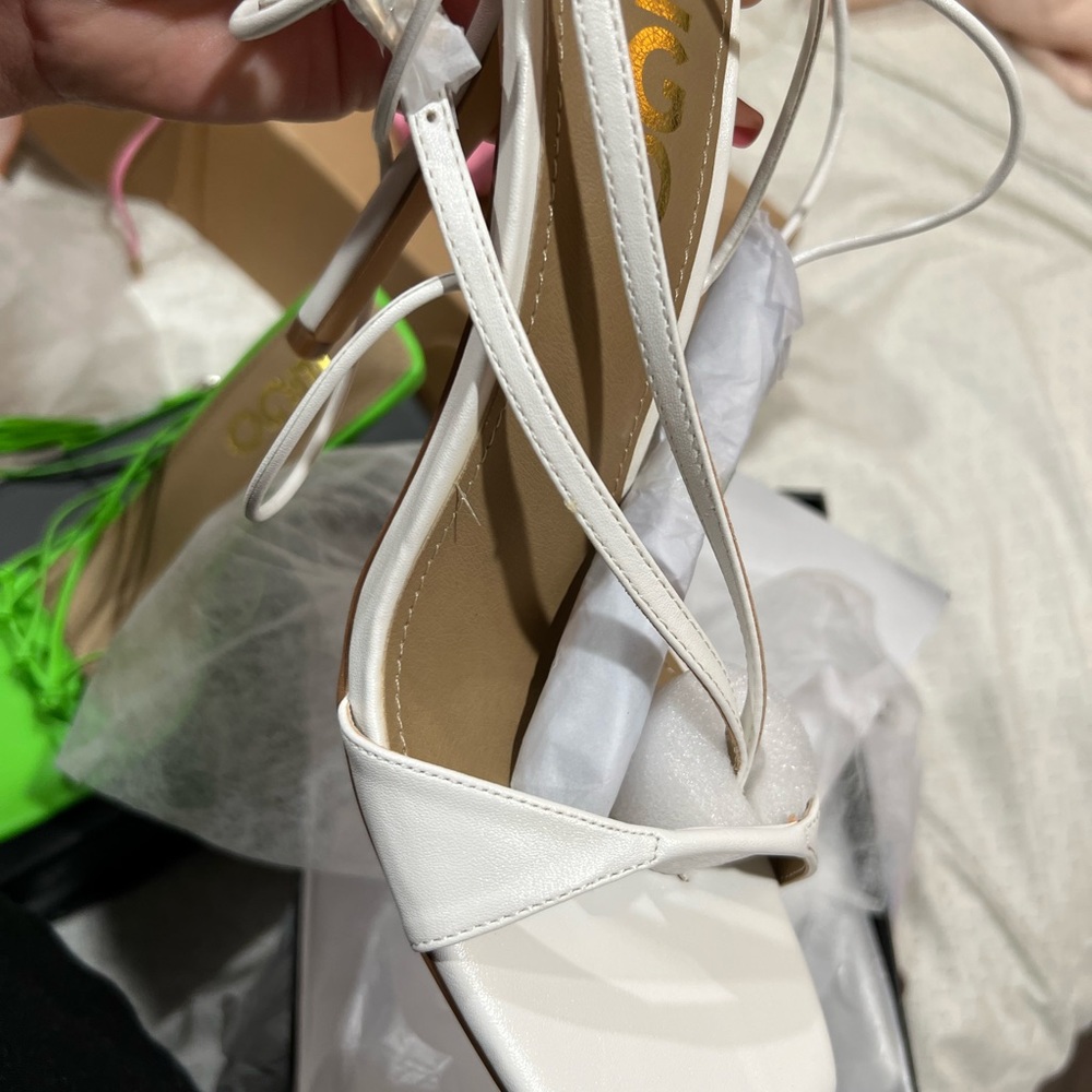 White lace up heels